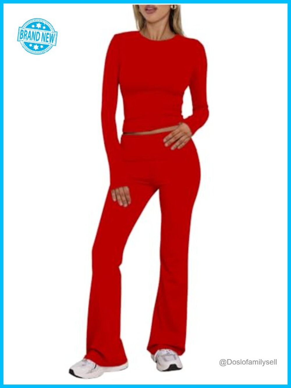 2 Piece Lounge Set with Long Sleeve Crop Top and Flare Pants